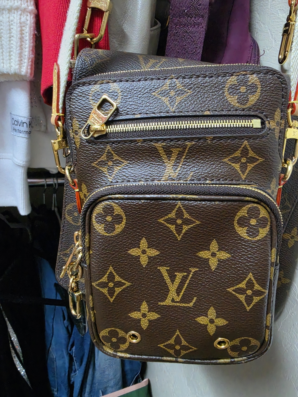 Louis Vuitton Monogram Canvas Mini Crossbody Bag in Brown and Gold, 2022.